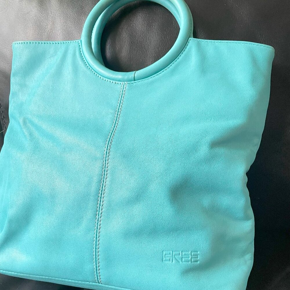 BREE Teal Circle-Handle Leather Tote